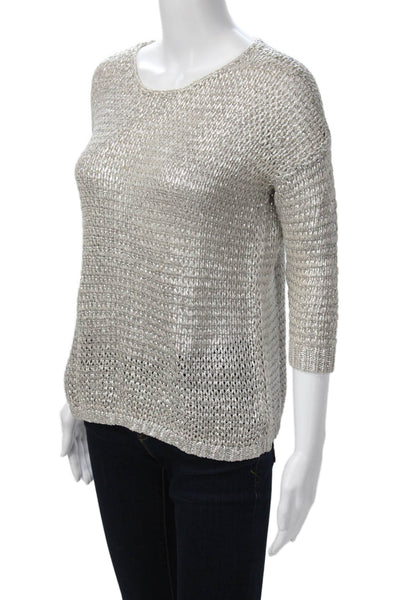 Club Monaco Womens Beige Pullover Sweater Round Neck Polyester Blend Size XS