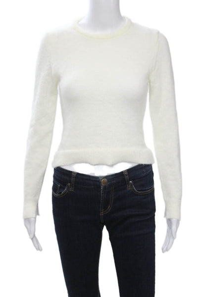 Zara Women Pullover Sweater White Polyester Crew Neck Long Sleeve Size S