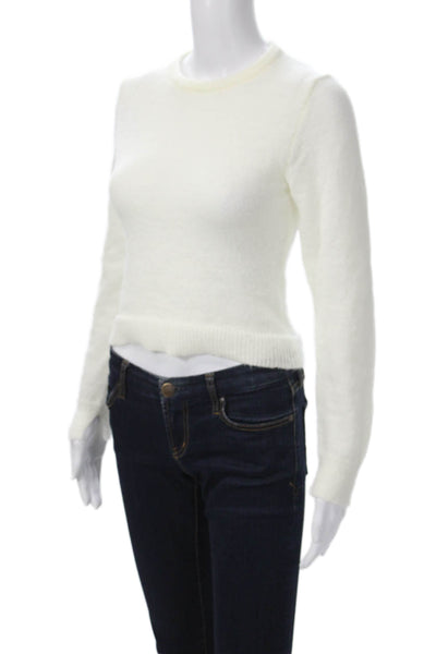 Zara Women Pullover Sweater White Polyester Crew Neck Long Sleeve Size S