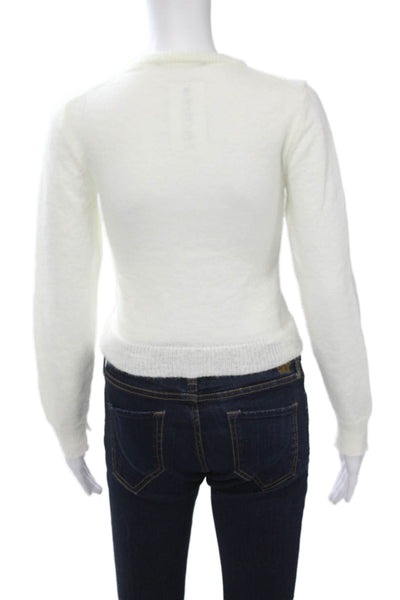 Zara Women Pullover Sweater White Polyester Crew Neck Long Sleeve Size S