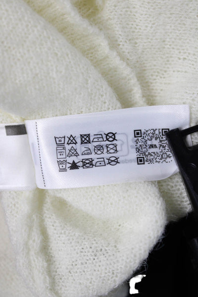 Zara Women Pullover Sweater White Polyester Crew Neck Long Sleeve Size S