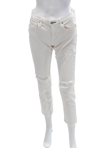 Rag & Bone Womens Cropped Skinny Jeans White Mid Rise Button Size 25