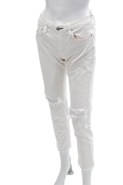 Rag & Bone Womens Cropped Skinny Jeans White Mid Rise Button Size 25