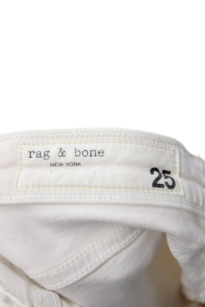 Rag & Bone Womens Cropped Skinny Jeans White Mid Rise Button Size 25