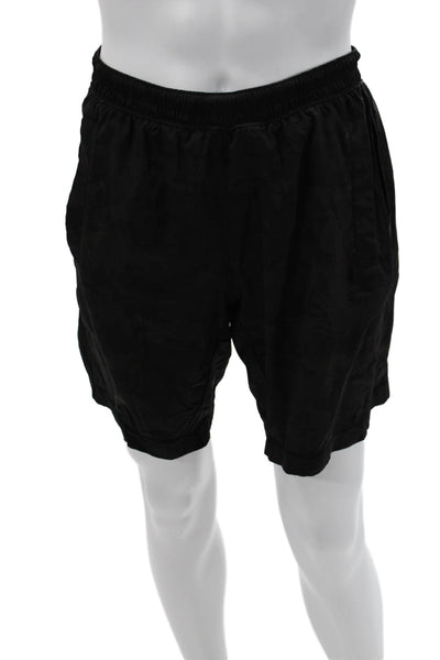 Lululemon Mens Sweat Shorts Black Camo Nylon Blend Drawstring Size M