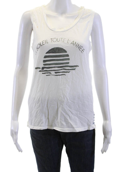 Imrie Women Basic White Viscose Graphic Tank Sleeveless Round Neck Size XS