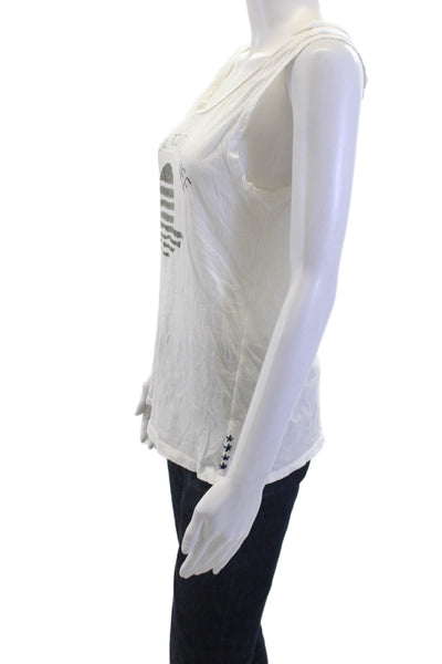 Imrie Women Basic White Viscose Graphic Tank Sleeveless Round Neck Size XS