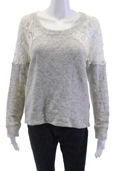 Pam & Gela Women Pullover Sweatshirts Gray Cotton Round Neck Long Sleeve Size S