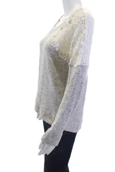 Pam & Gela Women Pullover Sweatshirts Gray Cotton Round Neck Long Sleeve Size S