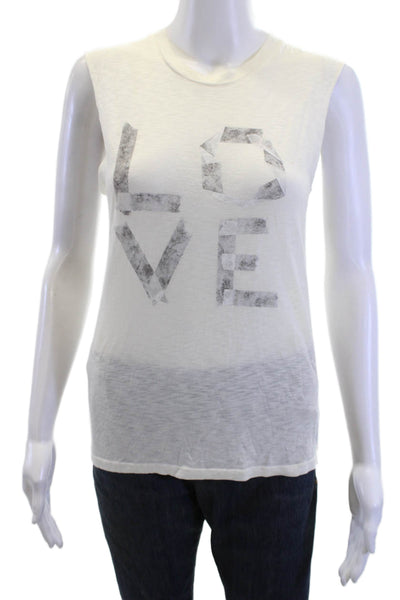 Kelly Wearstler Womens Sleeveless White Love Graphic Tank Crew Neck Size XS