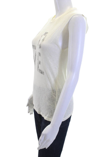 Kelly Wearstler Womens Sleeveless White Love Graphic Tank Crew Neck Size XS