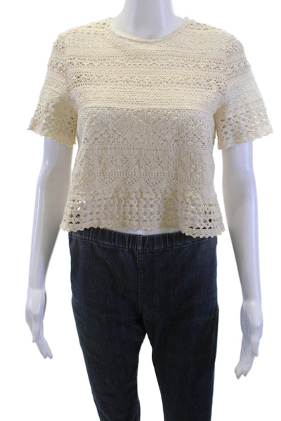 Girl Band of Outsiders Womens Cropped Blouse Beige Cotton Crew Neck Size 0