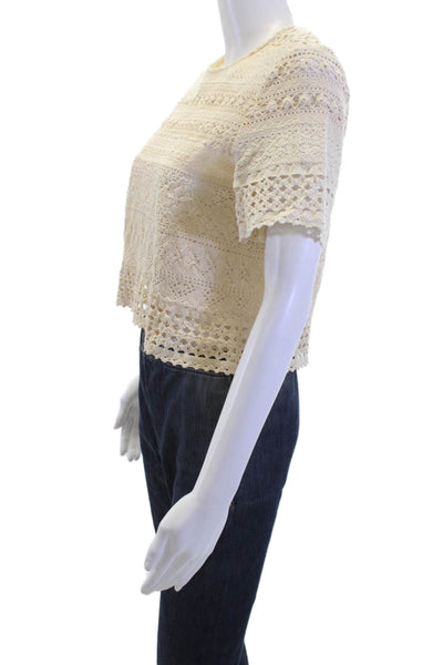 Girl Band of Outsiders Womens Cropped Blouse Beige Cotton Crew Neck Size 0