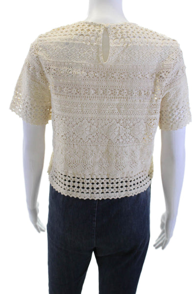 Girl Band of Outsiders Womens Cropped Blouse Beige Cotton Crew Neck Size 0