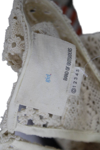 Girl Band of Outsiders Womens Cropped Blouse Beige Cotton Crew Neck Size 0