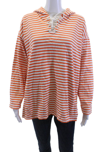 Vittadini Women Pullover Hoodies Orange Striped Cotton Size L