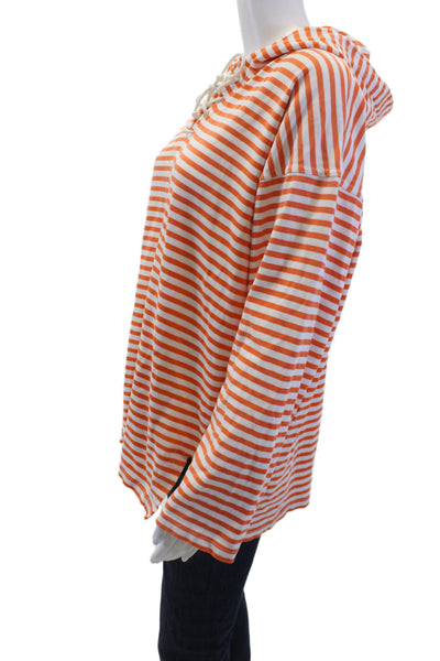 Vittadini Women Pullover Hoodies Orange Striped Cotton Size L