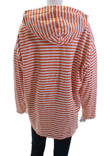 Vittadini Women Pullover Hoodies Orange Striped Cotton Size L