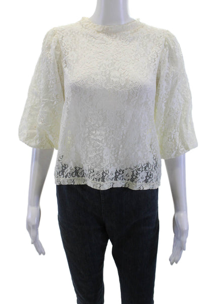 Ragdoll Womens White Floral 3/4 Sleeve Bohemian Blouse Size S