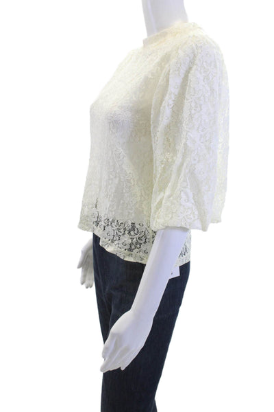 Ragdoll Womens White Floral 3/4 Sleeve Bohemian Blouse Size S