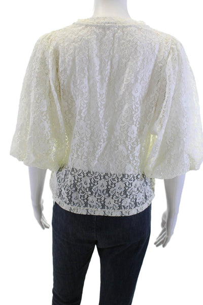 Ragdoll Womens White Floral 3/4 Sleeve Bohemian Blouse Size S