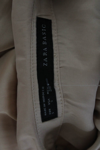 Zara Women Basic Beige Collared Button Long Sleeve Silk Blend Blouse Size S