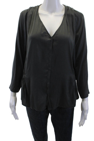 IRO Women Dark Gray V Neck Long Sleeve Basic Blouse Polyester Size 1