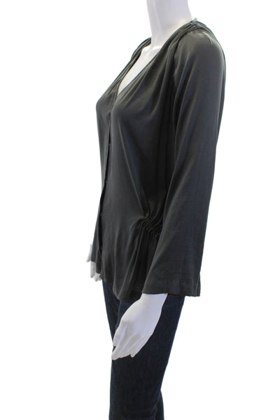 IRO Women Dark Gray V Neck Long Sleeve Basic Blouse Polyester Size 1