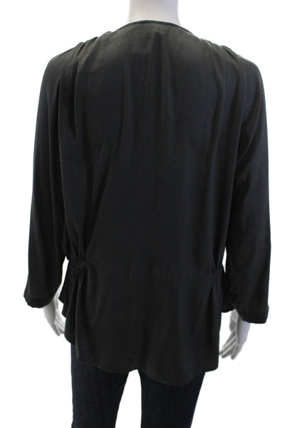 IRO Women Dark Gray V Neck Long Sleeve Basic Blouse Polyester Size 1