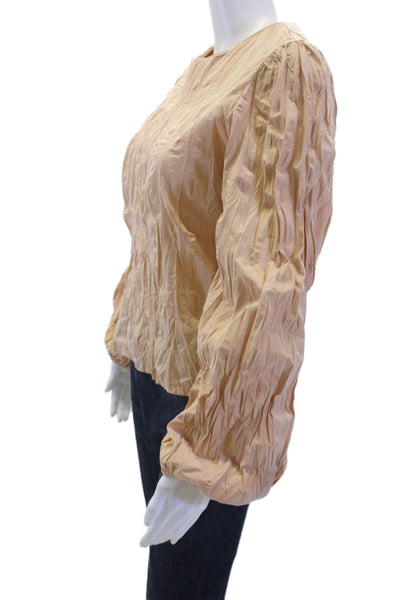Zara Womens Beige Bohemian Blouse Long Sleeve Zip Round Neck Size S