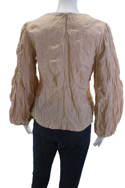 Zara Womens Beige Bohemian Blouse Long Sleeve Zip Round Neck Size S