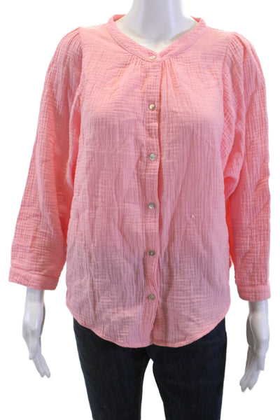 Honorine Women Pink 3/4 Sleeve Button Up Blouse 100% Cotton Round Neck Size XS