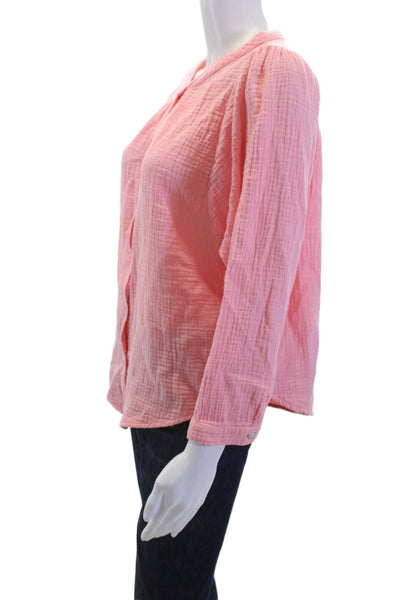 Honorine Women Pink 3/4 Sleeve Button Up Blouse 100% Cotton Round Neck Size XS