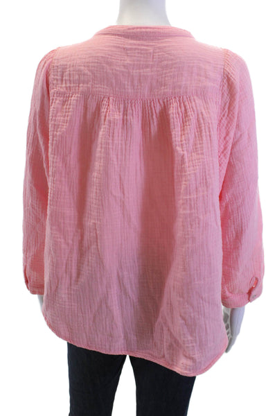 Honorine Women Pink 3/4 Sleeve Button Up Blouse 100% Cotton Round Neck Size XS