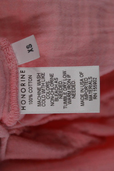Honorine Women Pink 3/4 Sleeve Button Up Blouse 100% Cotton Round Neck Size XS