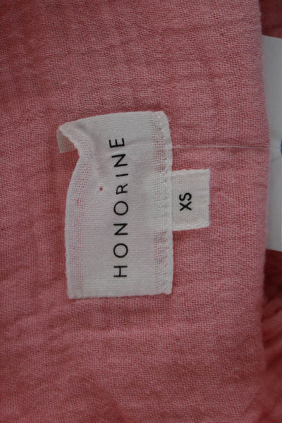 Honorine Women Pink 3/4 Sleeve Button Up Blouse 100% Cotton Round Neck Size XS