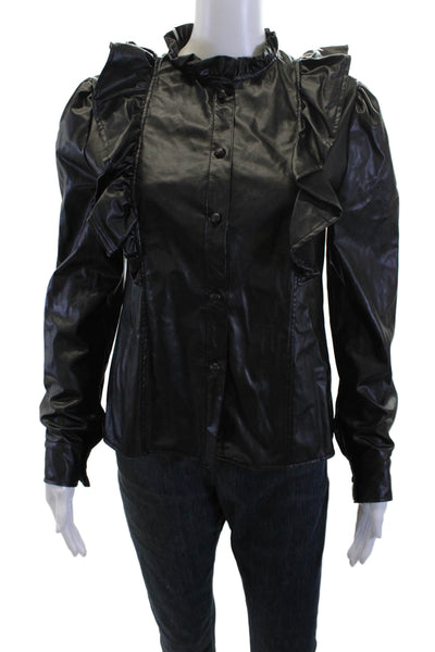 CBR Womens Gothic Black High Neck Button-Up Blouse Long Sleeve Size S