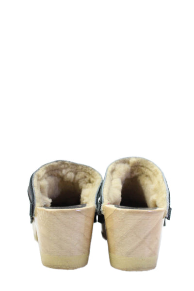 No. 6 Store Womens Dakota Shearling Mid-Heeled Clogs Black Size 8