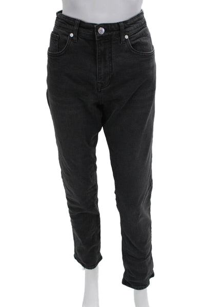 Zara Unisex Black Mom Tapered Jeans Mid Rise Button Size 31