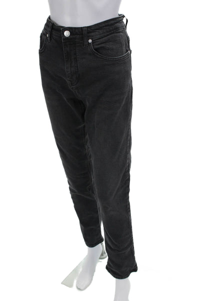 Zara Unisex Black Mom Tapered Jeans Mid Rise Button Size 31