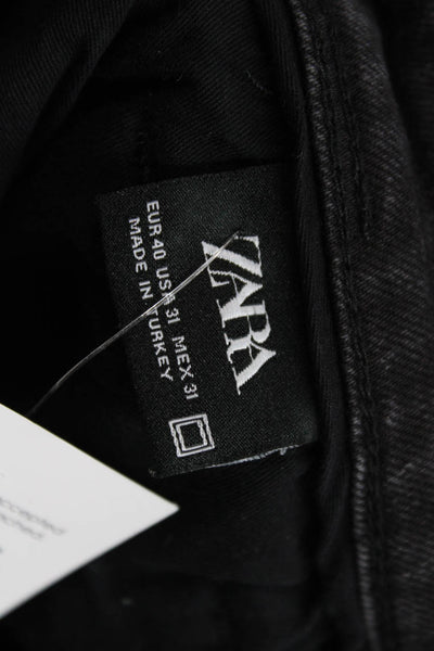 Zara Unisex Black Mom Tapered Jeans Mid Rise Button Size 31