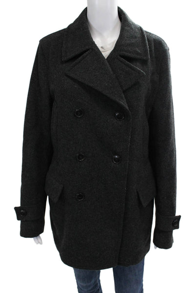 Uniqlo Mens Dark Gray Wool Polyester Pea Coat Button Front Size S