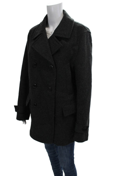 Uniqlo Mens Dark Gray Wool Polyester Pea Coat Button Front Size S