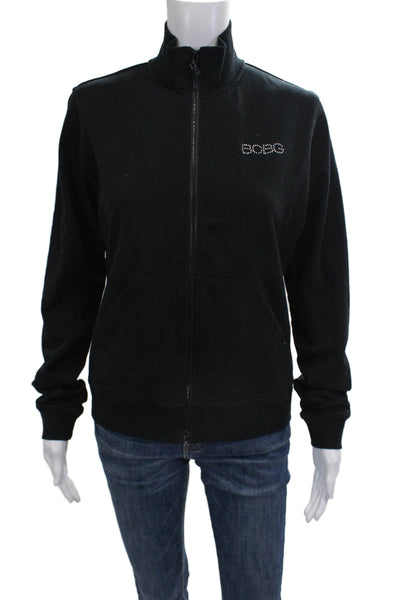 BCBG Paris Women Black Full Zip Sweatshirt High Neck Long Sleeve Size L