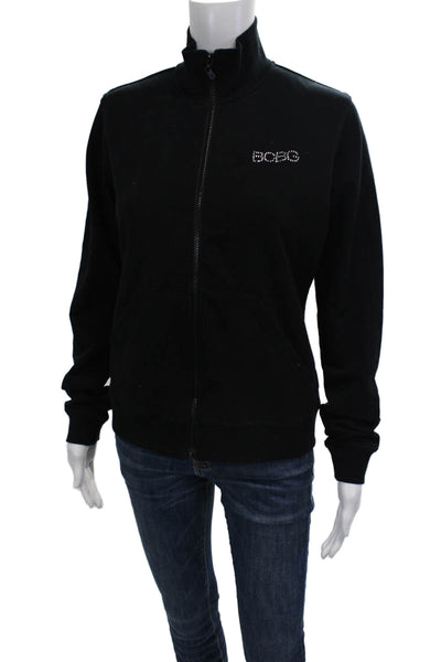 BCBG Paris Women Black Full Zip Sweatshirt High Neck Long Sleeve Size L