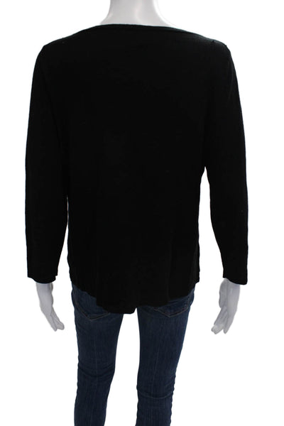Talbots Womens Merino Wool 3/4 Sleeve Round Neck Black Top Size XL
