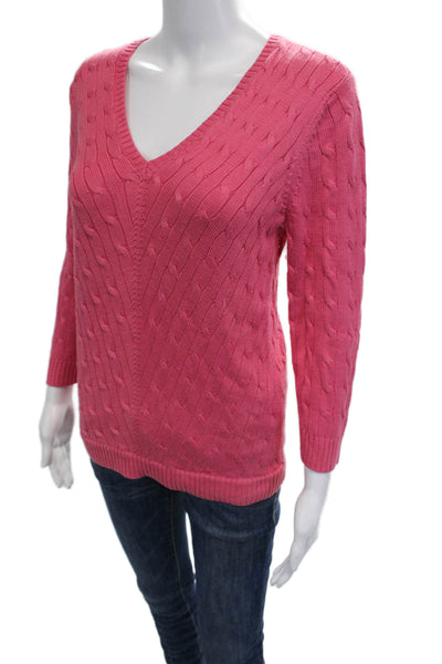 Lauren Ralph Lauren Women Pink V Neck Pullover Sweater 3/4 Sleeve Size M