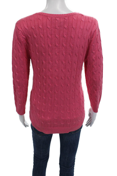 Lauren Ralph Lauren Women Pink V Neck Pullover Sweater 3/4 Sleeve Size M