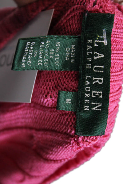 Lauren Ralph Lauren Women Pink V Neck Pullover Sweater 3/4 Sleeve Size M