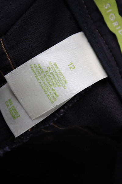 Sigrid Olsen Women Black Solid Cotton Spandex Pants Button Closure 29in Size 12